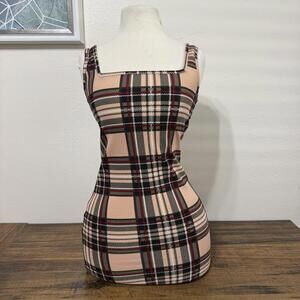 SHEIN Plaid Square Neck Bodycon Dress Size M